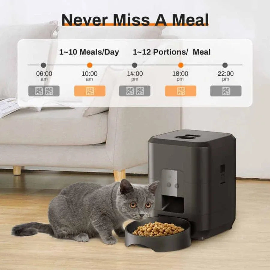 2L Wi-Fi Controlled Automatic Pet Feeder for Cats and Dogs with Timed Portion Settings and Integrated Bowl