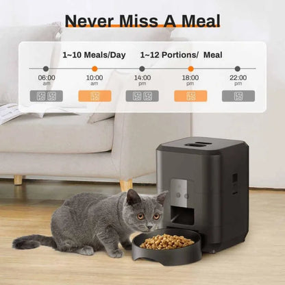 2L Wi-Fi Controlled Automatic Pet Feeder for Cats and Dogs with Timed Portion Settings and Integrated Bowl