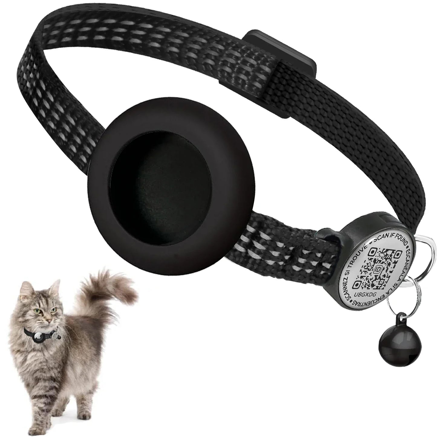 Reflective Cat Collar with Apple AirTag Holder, QR Name Tag, and Quick Release Buckle for Enhanced Safety and Anti-Loss Tracking